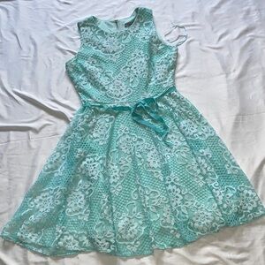 Danny & Nicole Aqua Lace Midi Dress